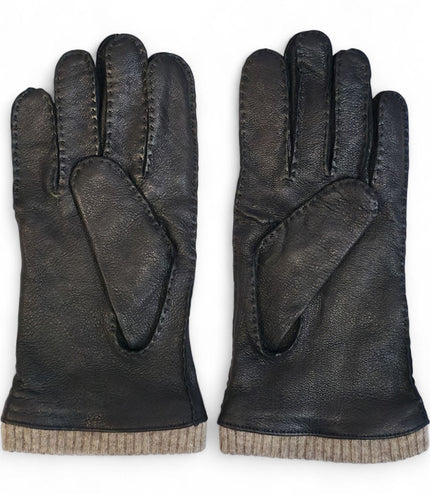 Men's Black Italian Leather Warm Wool Lining Winter Gloves - M-LGV-405