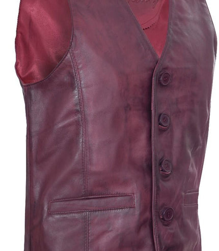 Mens Classic Leather Waistcoat-Chester - Burgundy