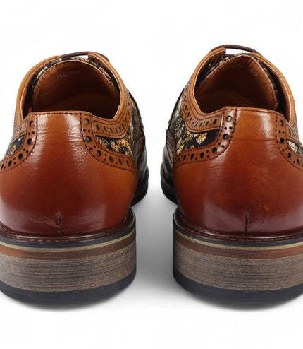 Justin Reess Men's Brown Leather Floral Print Brogue Dress Shoes - Ross