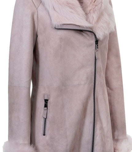 Ladies Suede Merino Sheepskin Coat-Samara - Grey