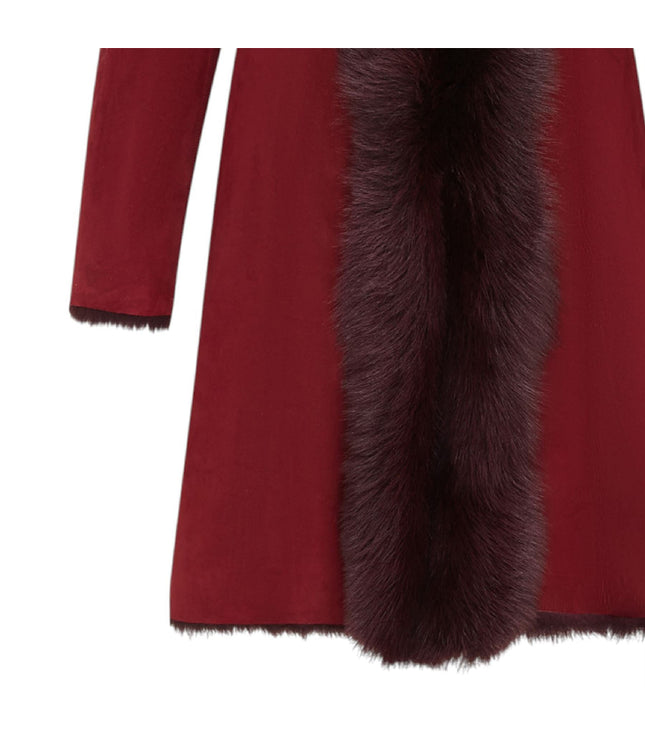 Womens Toscana Sheepskin Suede Trench Coat-Tbilisi - Burgundy