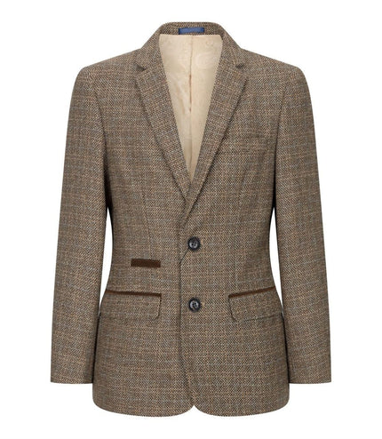 Boys 3 Piece Brown Tweed Check Vintage Retro Suit
