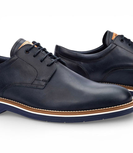 Pikolinos Men's Blue Leather Lace-Up Derby Comfort Shoes - Claret