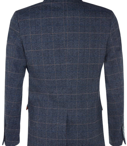 Marc Darcy Mens Tweed Blazer Scott Blue Check Herringbone Smart Formal Jacket