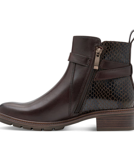 Tamaris Womens Mocca Brown Leather Buckled Zip Biker Ankle Boots