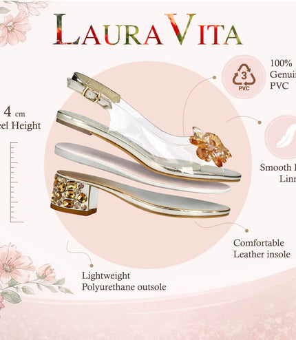 Laura Vita Women's Mily-22 Clear Golden Slip-On Cinderella Heel Sandals