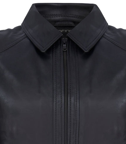 Mens Smart Classic Harrington Leather Jacket-New York - Black