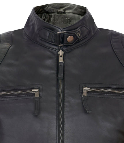 Mens Moto Leather Biker Jacket-Taiwan - Black
