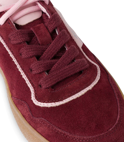 Tamaris Womens Merlot Burgundy Red Leather Fashion Stripe Lace Up Sneakers