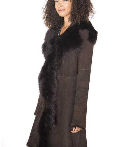 Womens Toscana Sheepskin Suede Trench Coat-Tbilisi - Navy