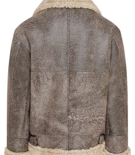 Mens B3 WW2 Sheepskin Leather Flying Aviator Jacket-Houston - Grey