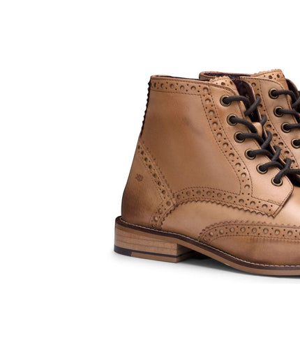 Mens Classic Oxford Tan Leather Gatsby Brogue Ankle Boots