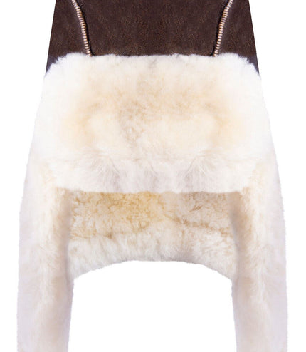 Men's B3 Brown Cream RAF Aviator Shearling Sheepskin WW2 Flying Hat Helmet