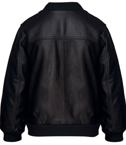 Kids Unisex Varsity Baseball Leather Bomber Black Jacket