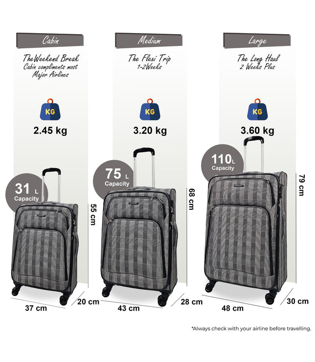 Ashbourne Set of 3 Soft Shell Suitcase in Stripe