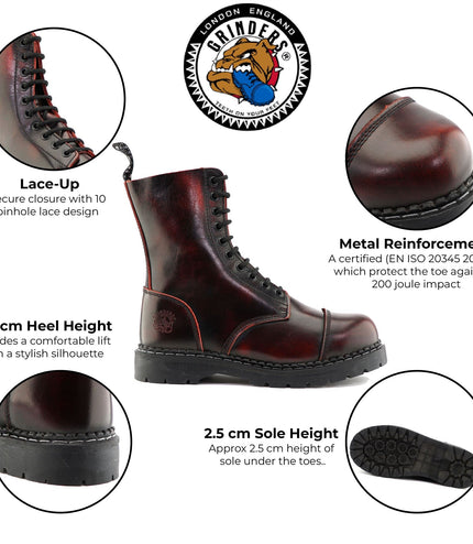 Grinders Unisex Wine Stag Acs Leather Steel Toe Cap Lace Up Boots