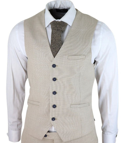 Mens 3 Piece Cream Linen Summer Spring Classic Suit