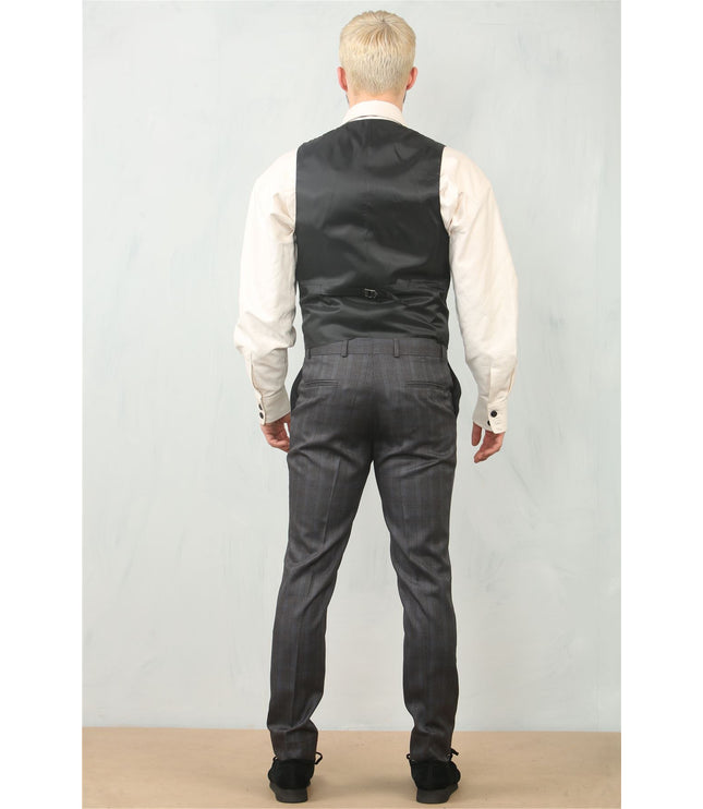 Men's 3 Piece Prince Of Wales Charcoal Suit Workwear