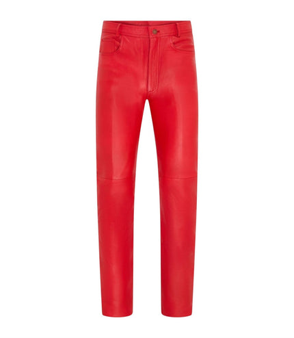 Mens Red Lamb Leather 501 Biker Jeans - Istanbul