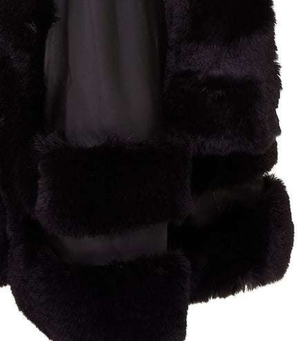 Womens Flared Black Luxury Leather Hooded Cape Coat With Fur
