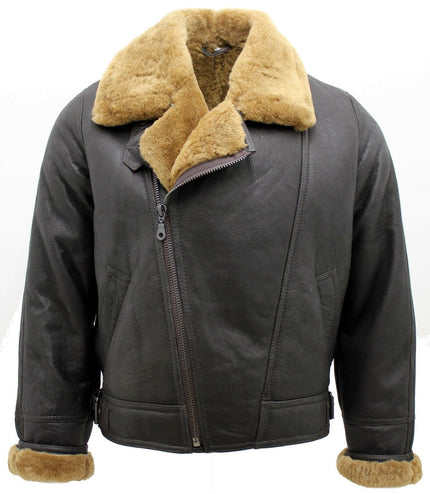 Mens Sheepskin Leather WW2 Bomber Jacket-Tucson - Brown Ginger