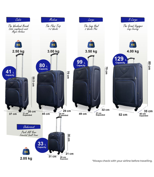 Nagoya Set of 5 Soft Shell Suitcase in Navy