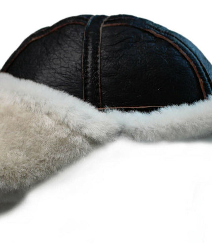 Men's B3 Brown Cream RAF Aviator Sheepskin B-55 WW2 Trapper Flying Hat