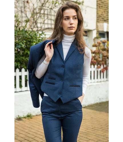 Women's Navy Three-Piece Tailored Fit Suit in Prince of Wales Check