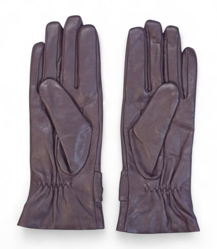 Womens Purple Italian Leather Winter Bow Design Soft Wool Lining Gloves - L-GLV-401