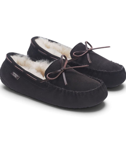 Women's Brown Genuine Sheepskin Moccasin Winter Slippers - Aspen