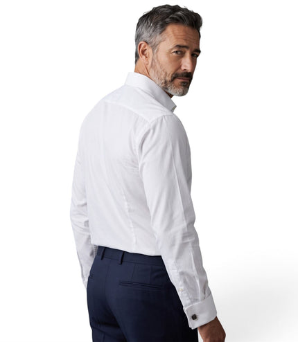 Men's White Slim Fit Long Sleeve Formal Plain Dress Shirt - JP