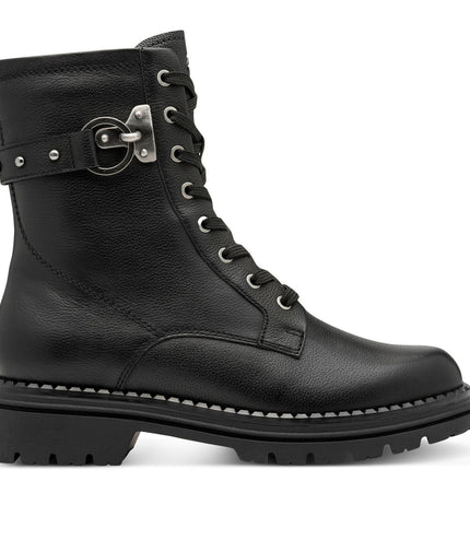 Tamaris Womens Fashion Black Leather Lace-Up Zip Combat Ankle Boots