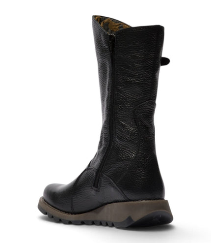 Fly London Womens Black Leather Mid-Calf Long Boots - MES2913