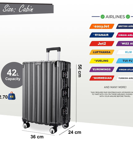 Airdrie Cabin Hard Shell Suitcase in Charcoal Black