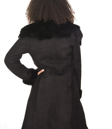 Womens Toscana Sheepskin Suede Trench Coat-Tbilisi - Navy