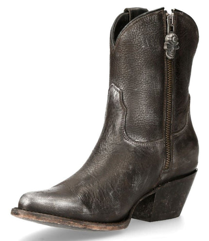 New Rock Black Leather Pointed Cowboy Boots - WSTM006-S1