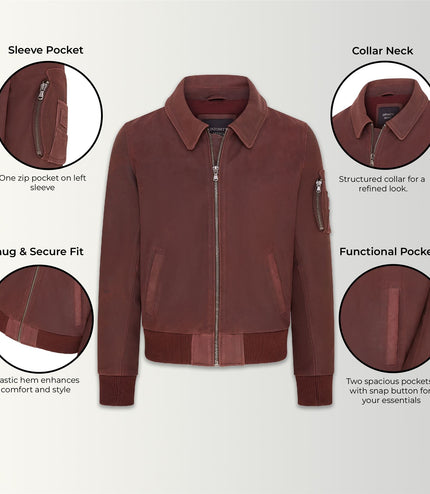 Men's A2 US Airforce Cowhide Aniline Leather Bomber Jacket - Burgundy