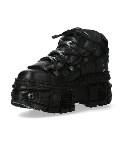 New Rock Goth Leather Ankle Boots-WALL106-S25