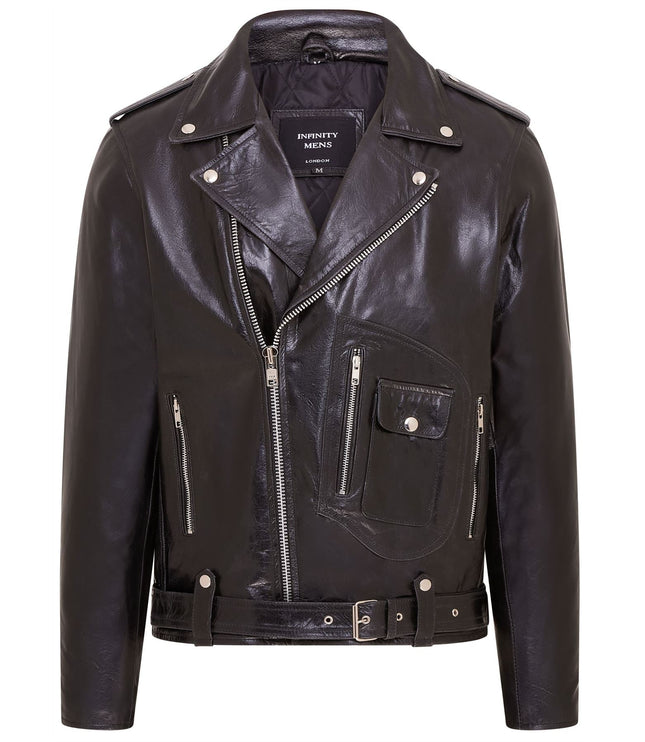 Mens Retro Brando Quilted Leather Biker Jacket Vintage Motorcycle Style - Black