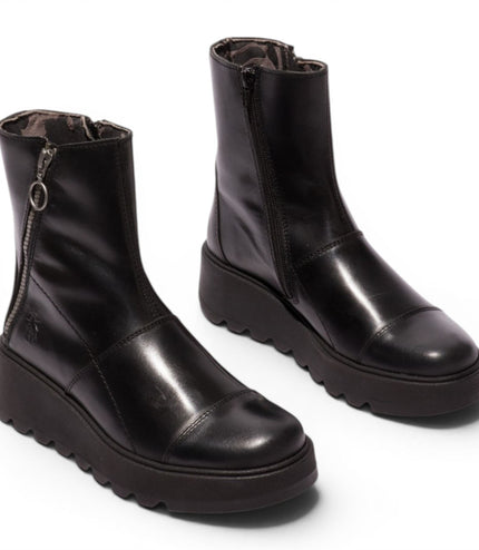 Fly London Women’s Black Leather Zip-up Platform Ankle Boots - TARP553FLY
