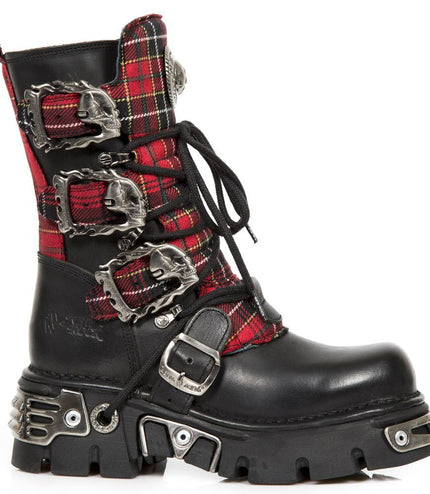 New Rock Tartan Leather Gothic Boots - 391T-S1