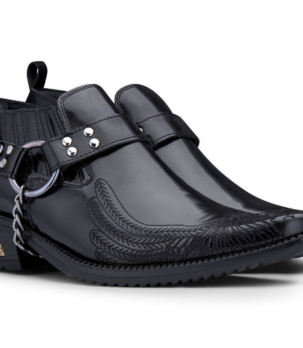 Men's Black Eagle Cuban Heel Leather Cowboy Boots