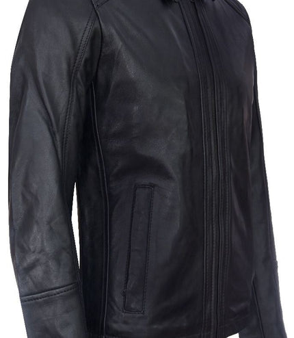 Mens Smart Classic Harrington Leather Jacket-New York - Black