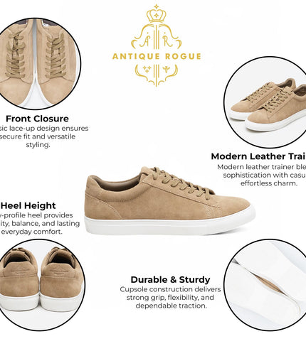 Antique Rogue Men's Stone Taupe Suede Leather Trainer Sneaker Shoes - Gibbs