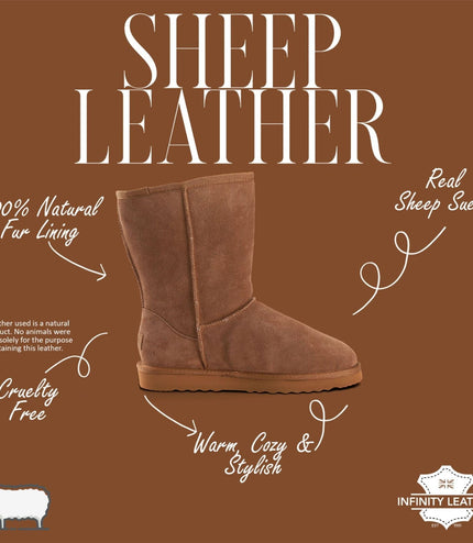 Men's Genuine Sheepskin Chestnut Suede Winter Ankle Boots - Denver