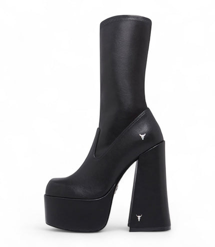Windsorsmith Womens Black Mid-Calf Sock Platform Goth Heel Boots - Saviour