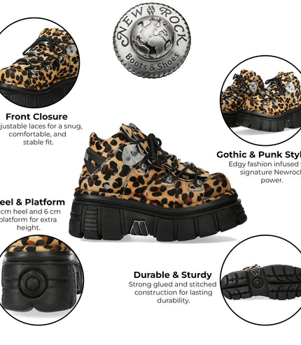 New Rock M-106-C192 Leopard Brown Leather Gothic Ankle Boots