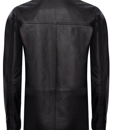 Mens Black Leather Safari Jacket-Porto