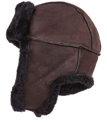 Mens Brown RAF Aviator Suede Sheepskin B-55 Trapper Hat Winter Warm Leather Navigator Hat
