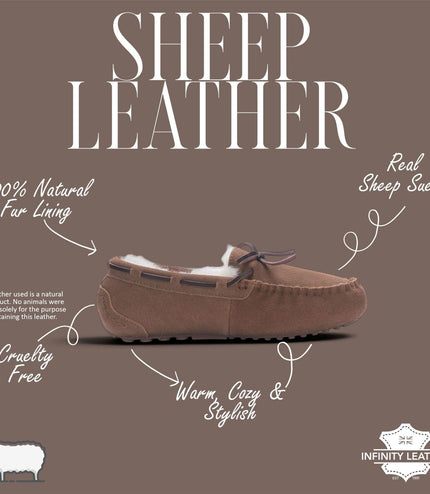 Women's Chestnut Tan Genuine Sheepskin Moccasin Winter Slippers - Aspen